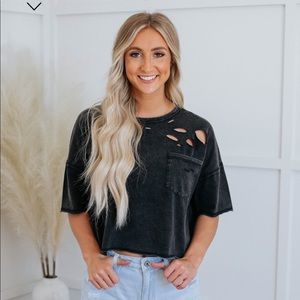 Maddie Distressed Tee - Black
